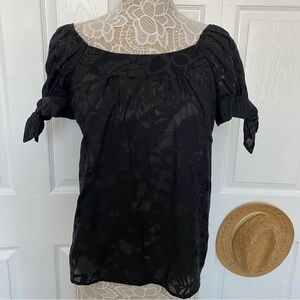 ninety cotton blend black top square neck off shoulder flora sheer size small